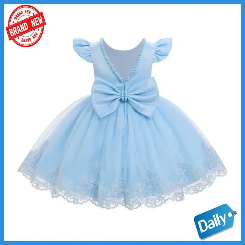 Toddler Flower Girl Dress Pearl Lace Tulle Tutu Formal Gown